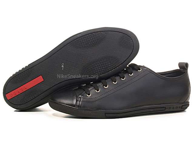 Prada Men's Casual Shoes - All Black Leather With "Prada" Logo Prada Men's Casual Shoes - All Black Leather With "Prada" Logo