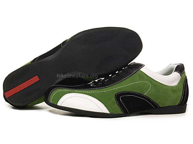 Prada Men's Casual Shoes - Black / Green / White Leather Prada Men's Casual Shoes - Black / Green / White Leather