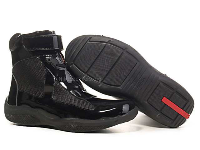 Prada Men's High Shoes - All Black Leather and Net Prada Men's High Shoes - All Black Leather and Net