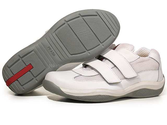 Prada Men's Low Shoes - All Ice White with Grey Sole Prada Men's Low Shoes - All Ice White with Grey Sole