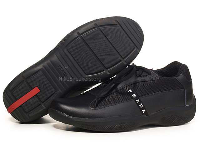 Prada Men's Low Shoes - All Black with Cyen Line and White Brand Prada Men's Low Shoes - All Black with Cyen Line and White Brand
