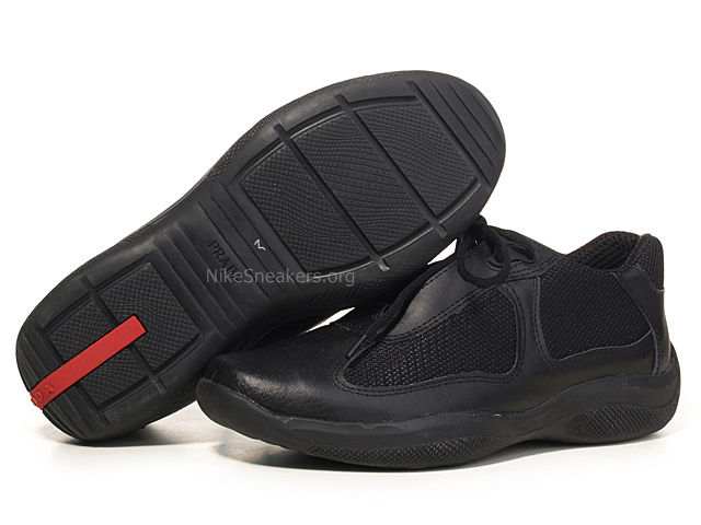 Prada Men's Low Shoes - All Dark Black with Red Line Prada Men's Low Shoes - All Dark Black with Red Line