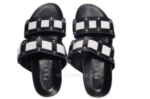 Prada Men's Slipper - Black in "=" Shape with Ice White Line Prada Men's Slipper - Black in "=" Shape with Ice White Line