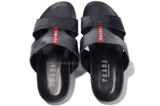 Prada Men's Slipper - Black with Red Line and White Brand Prada Men's Slipper - Black with Red Line and White Brand