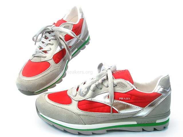 Prada Men's Sneaker - Red / Beige With Silver Lace Prada Men's Sneaker - Red / Beige With Silver Lace