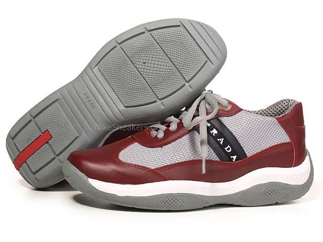 Prada Women's Low Shoes - Crimson / White /Grey Leather Prada Women's Low Shoes - Crimson / White /Grey Leather
